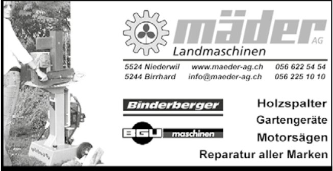 Mäder Landmaschinen AG, Niederwil - Holzspalter, Gartengeräte,  Motorsägen