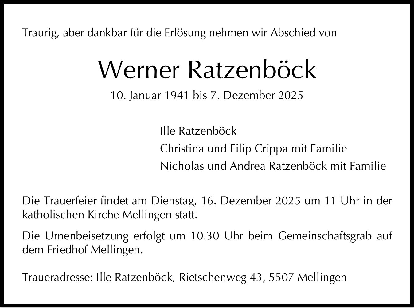 Ratzenböck Werner, Dezember 2025 / TA