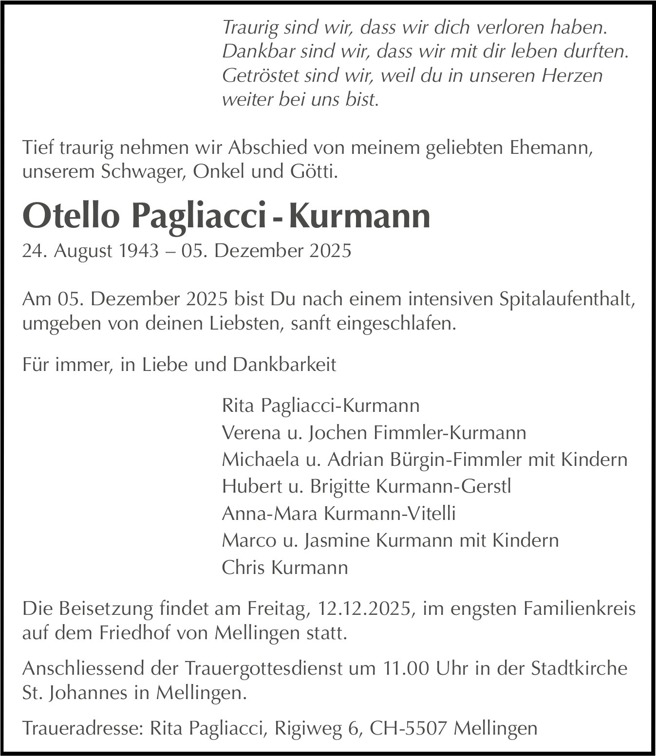 Pagliacci-Kurmann Otello, Dezember 2025 / TA