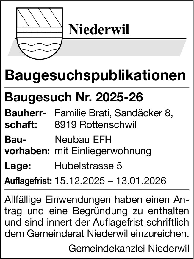 Baugesuche, Niederwil - Familie Brati
