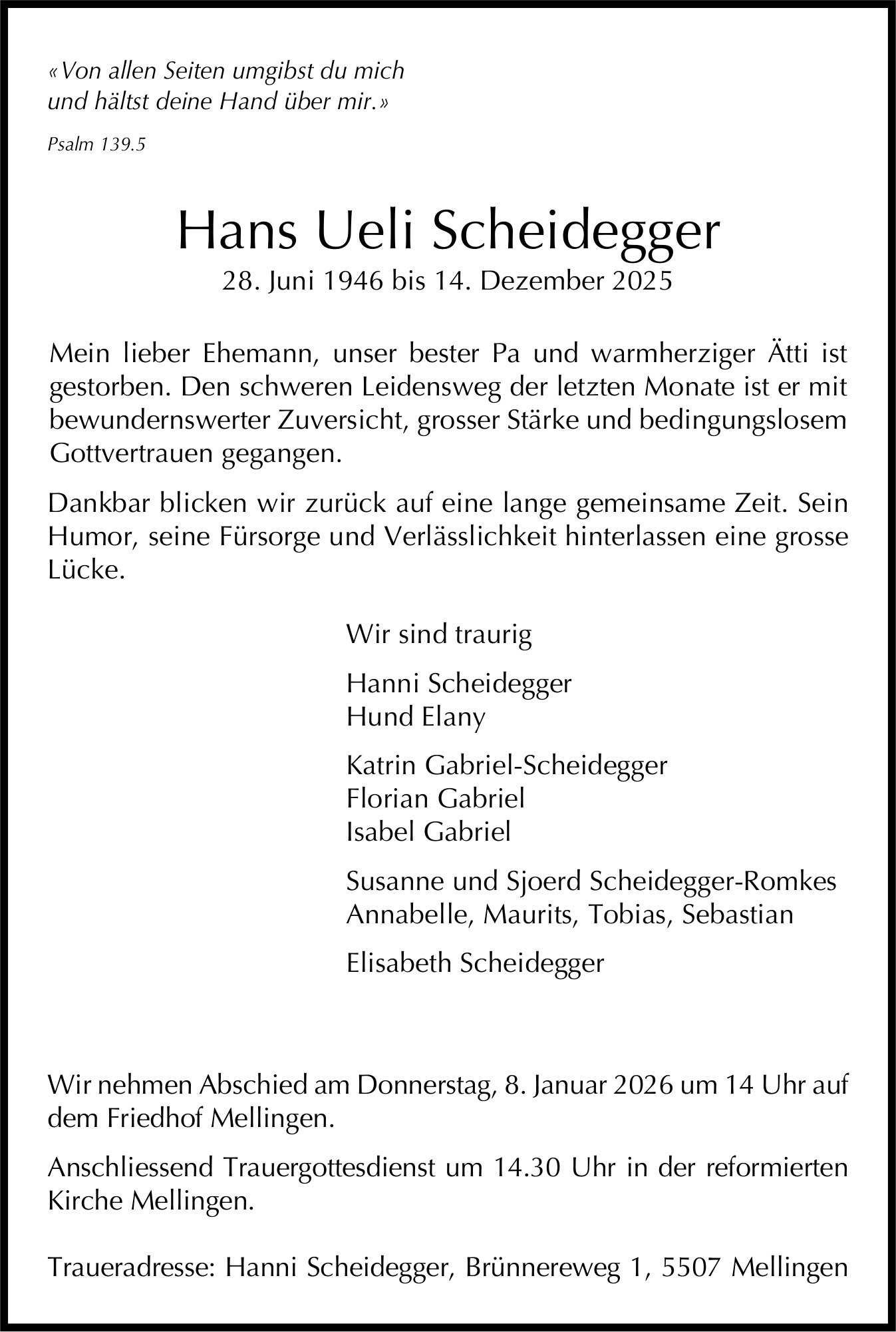 Scheidegger Hans Ueli, Dezember 2025 / TA