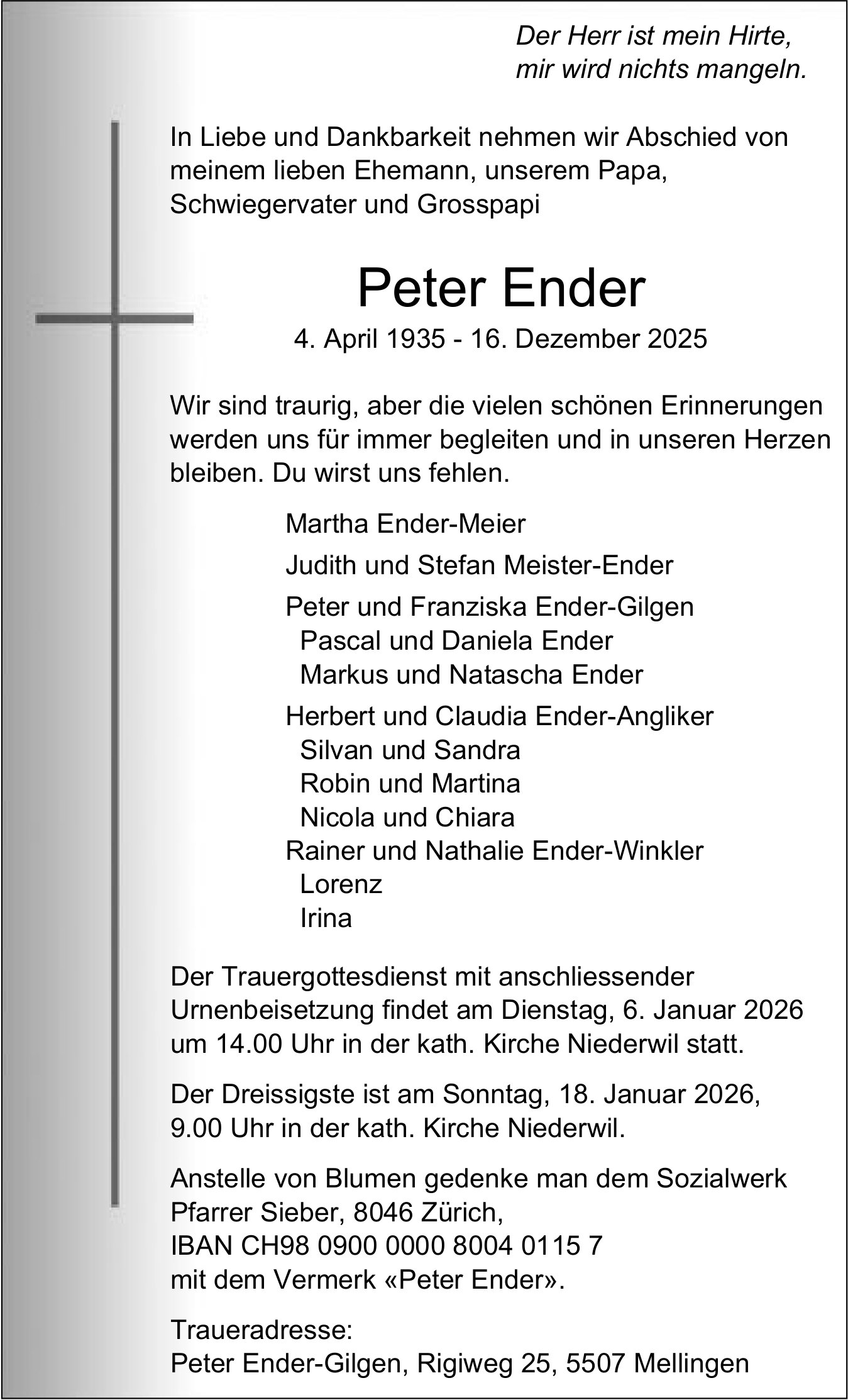 Ender Peter, Dezember 2025 / TA