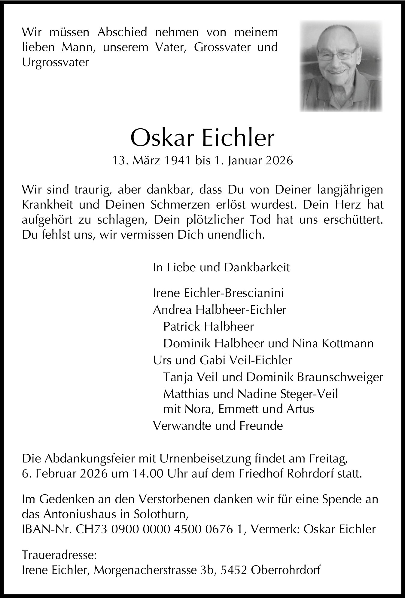 Eichler Oskar, Januar 2026 / TA