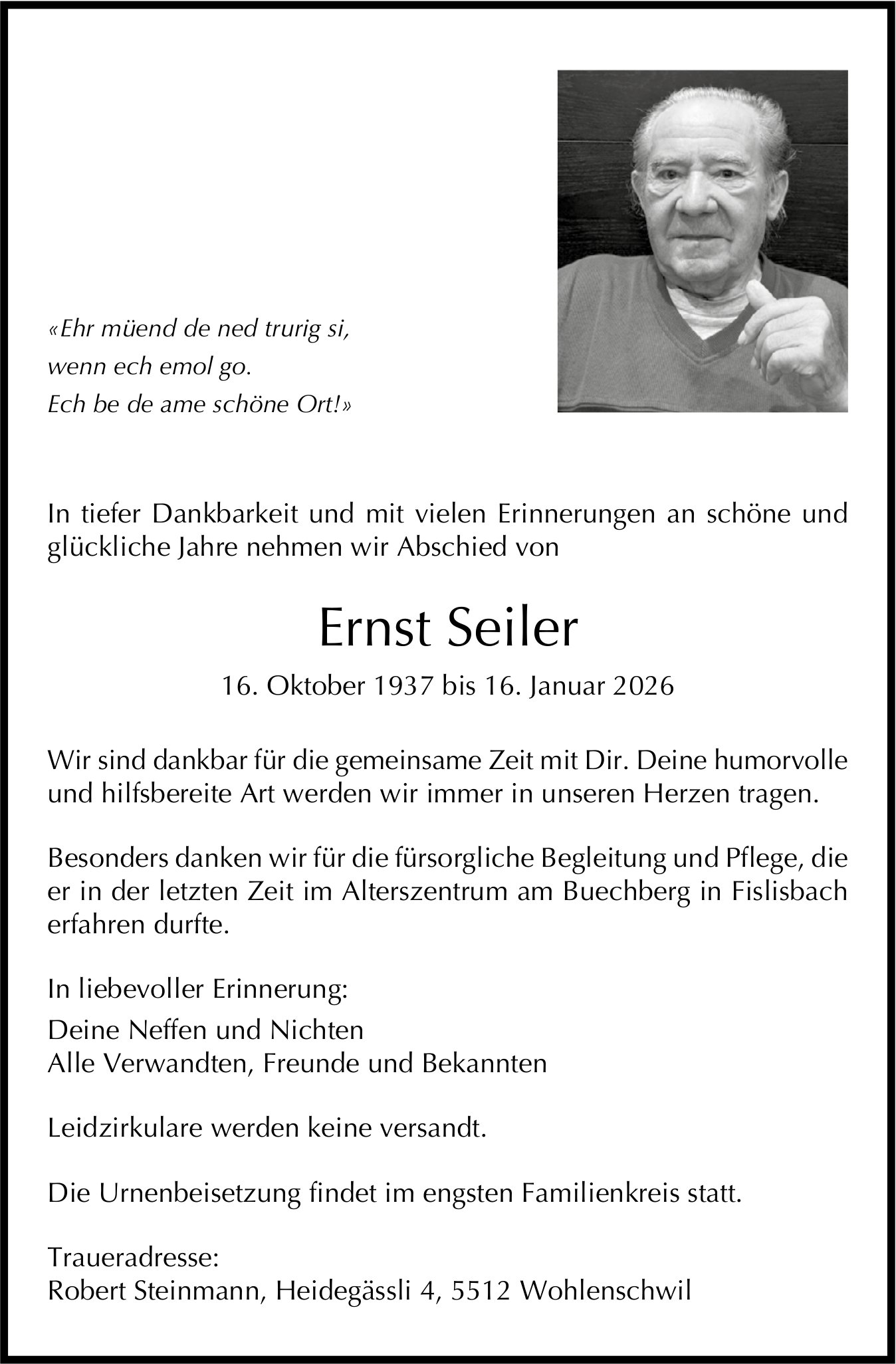 Seiler Ernst, Januar 2026 / TA