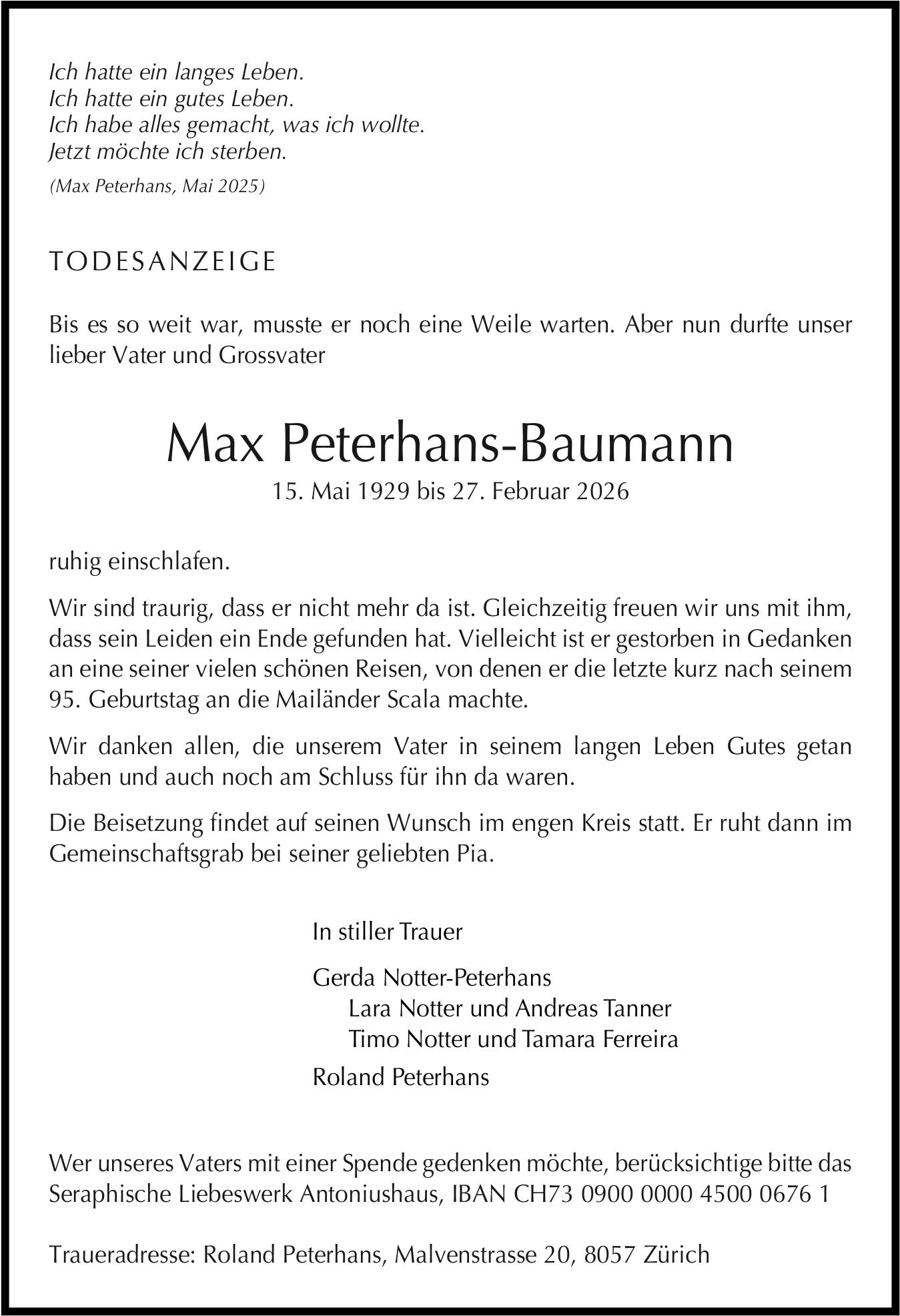 Max Peterhans-Baumann, Februar 2026 / TA
