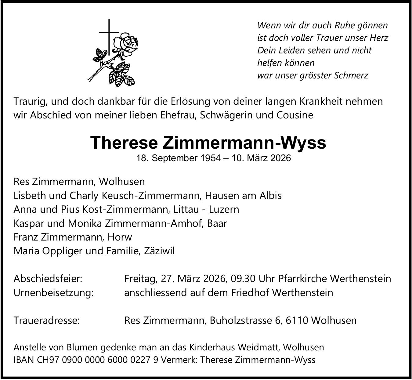 Zimmermann-Wyss Therese, März 2026 / TA