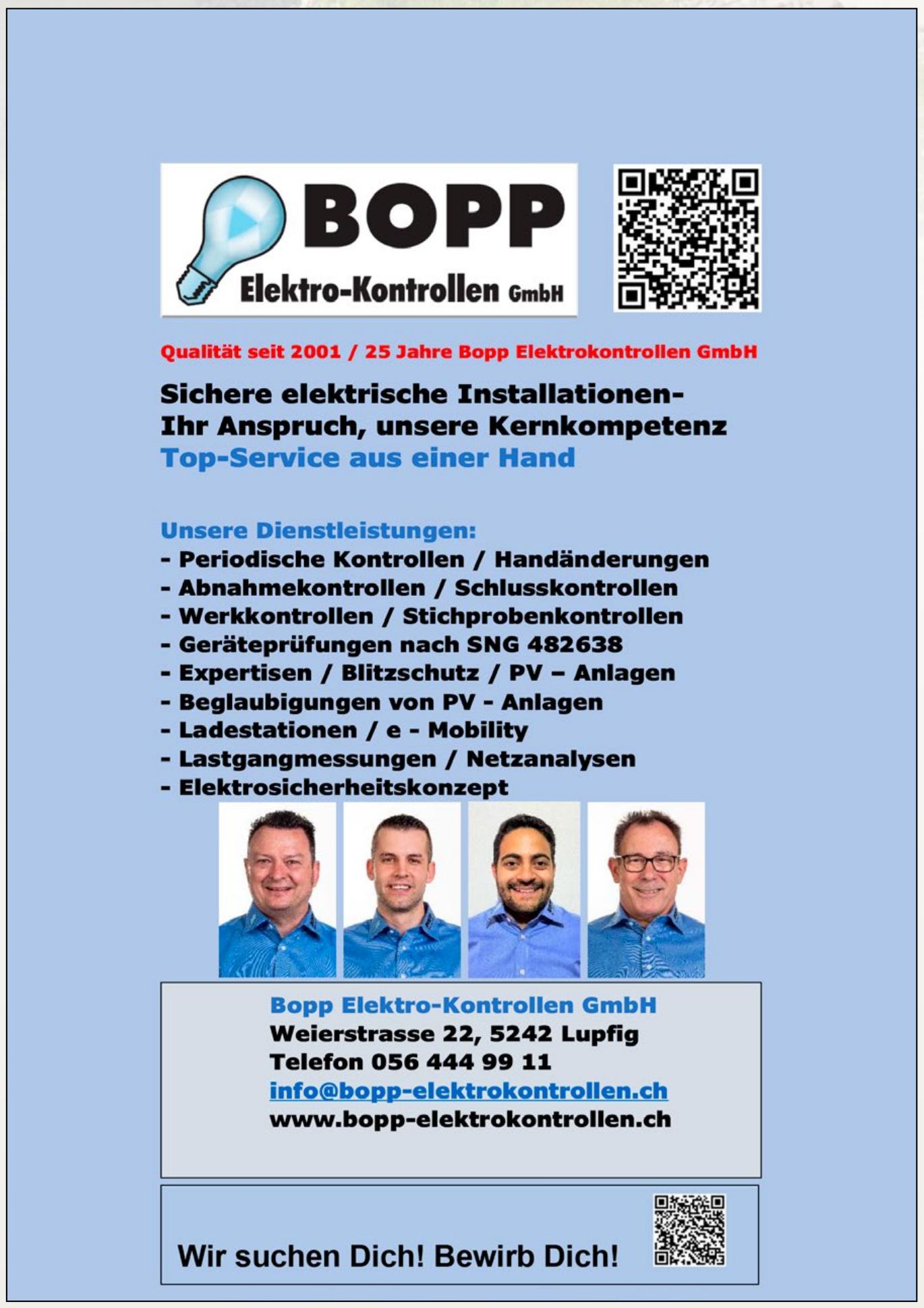 Bewerb Dich!, Bopp Elektro-Kontrollen GmbH, Lupfig, Gesucht