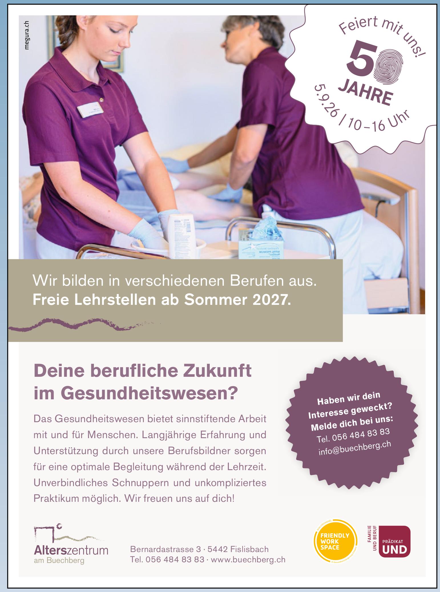 Freie Lehrstellen ab Sommer 2027., Alterszentrum am Buechberg, Fisibach, Gesucht