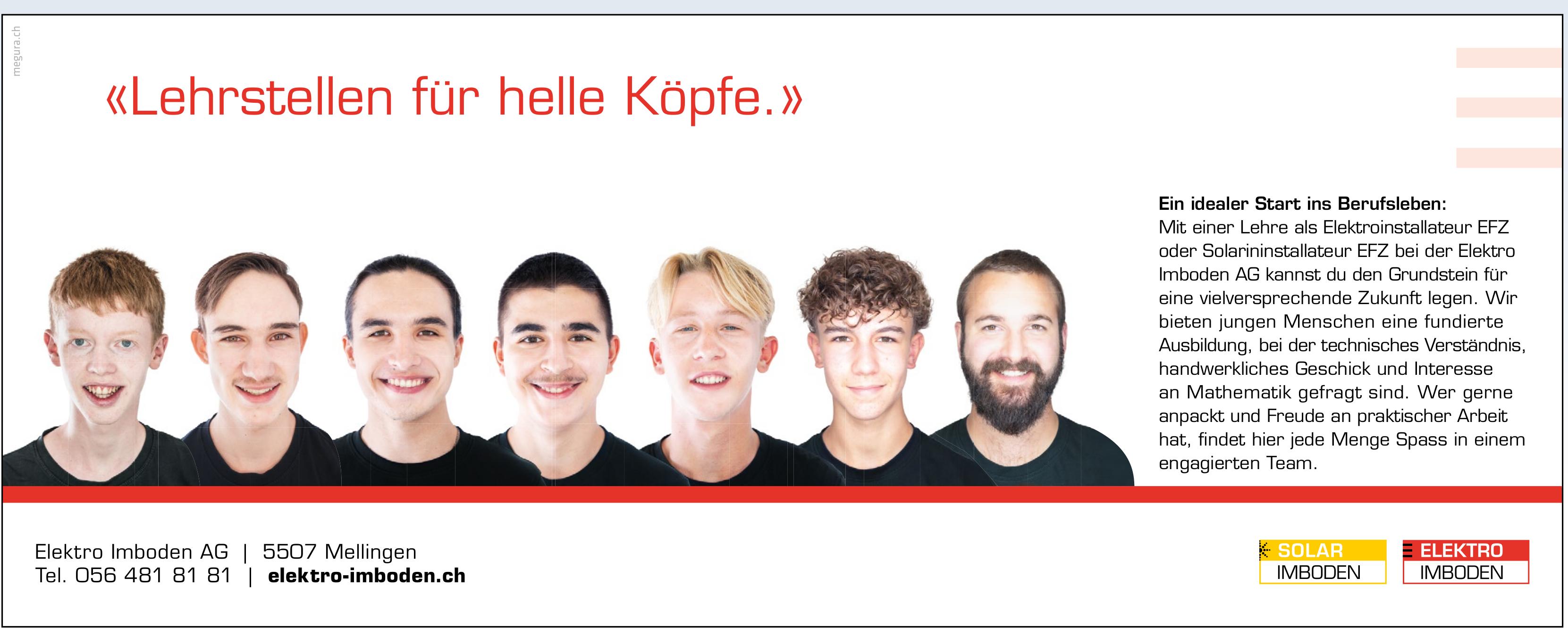 Lehrstellen für helle Köpfe., Elektro Imboden AG, Mellingen, Gesucht