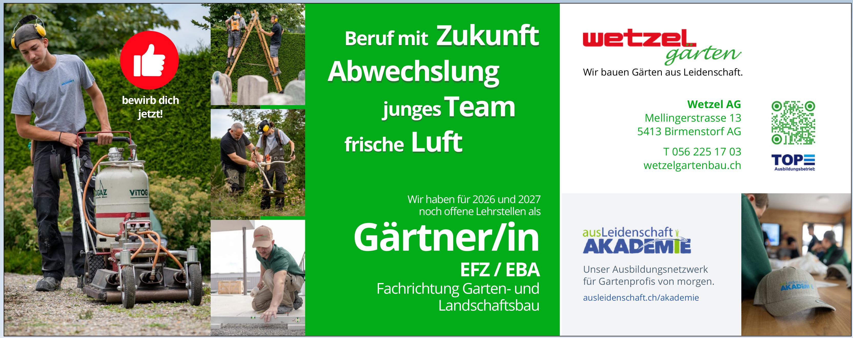 Gärtner/in EFZ/EBA, Wetzel AG, Birmenstorf Ag, Gesucht