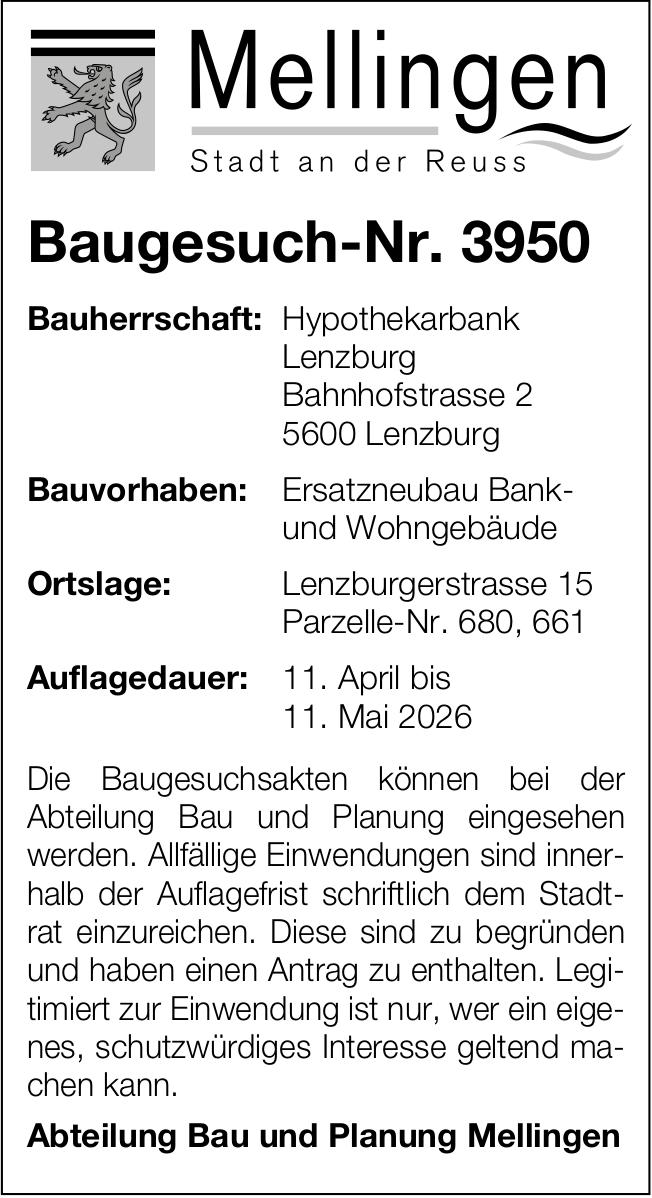 Baugesuche, Mellingen, Baugesuch-Nr. 3950