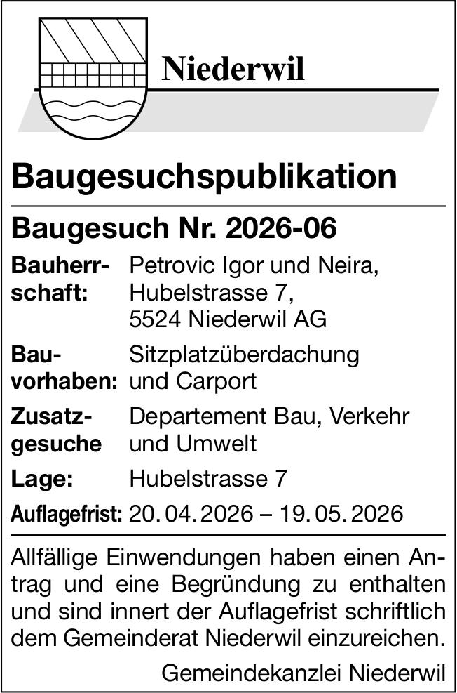 Baugesuche, Niederwil - Gemeindekanzlei Niederwil