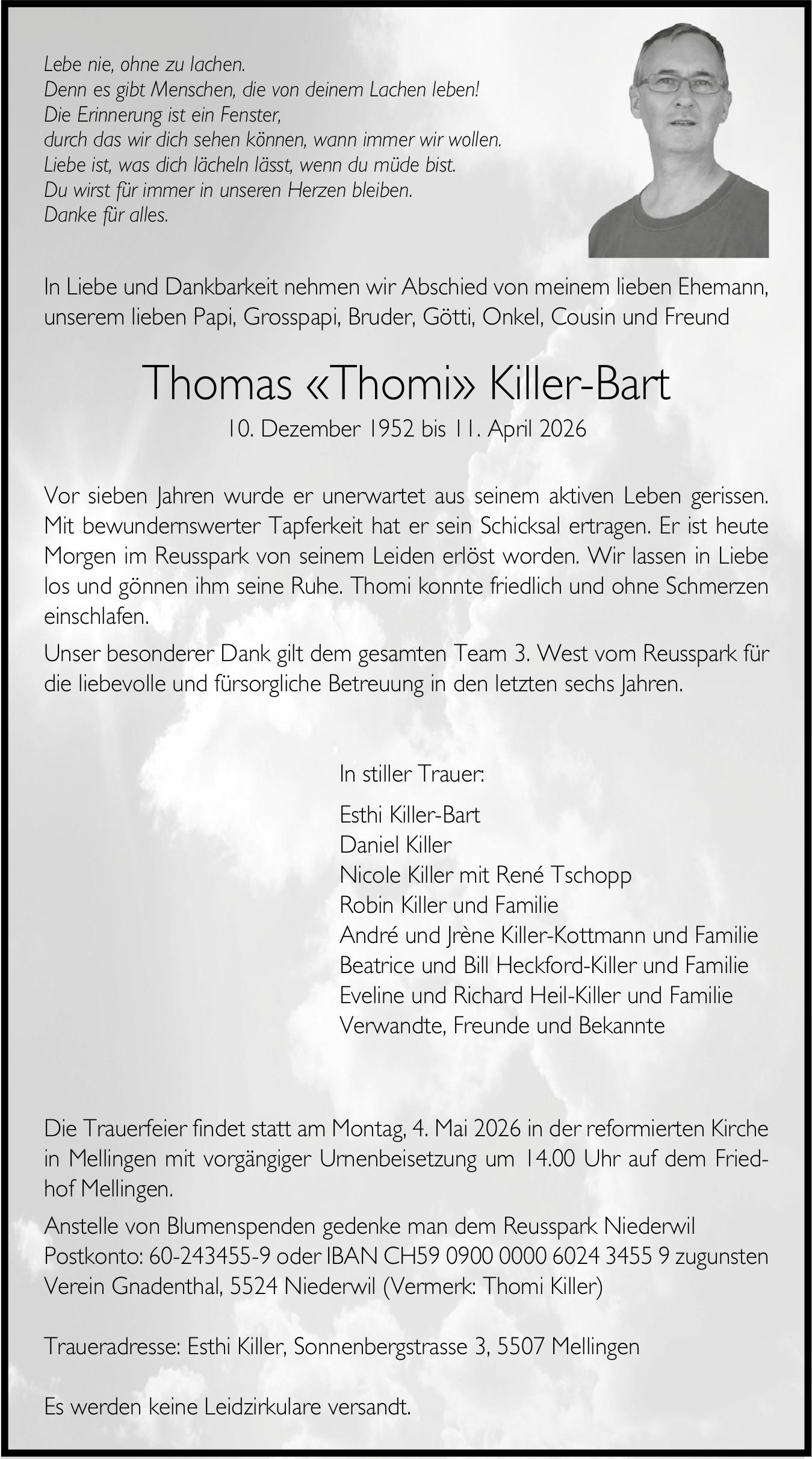 Thomas «Thomi» Killer-Bart, April 2026 / TA