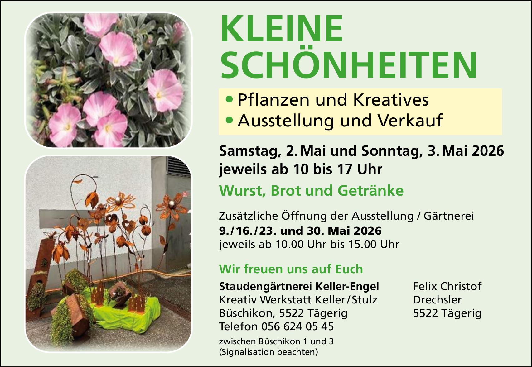 KLEINE SCHÖNHEITEN - Pflanzen und Kreatives / Ausstellung und Verkauf, 2. / 3. Mai, Staudengärtnerei Keller-Engel, Tägerig