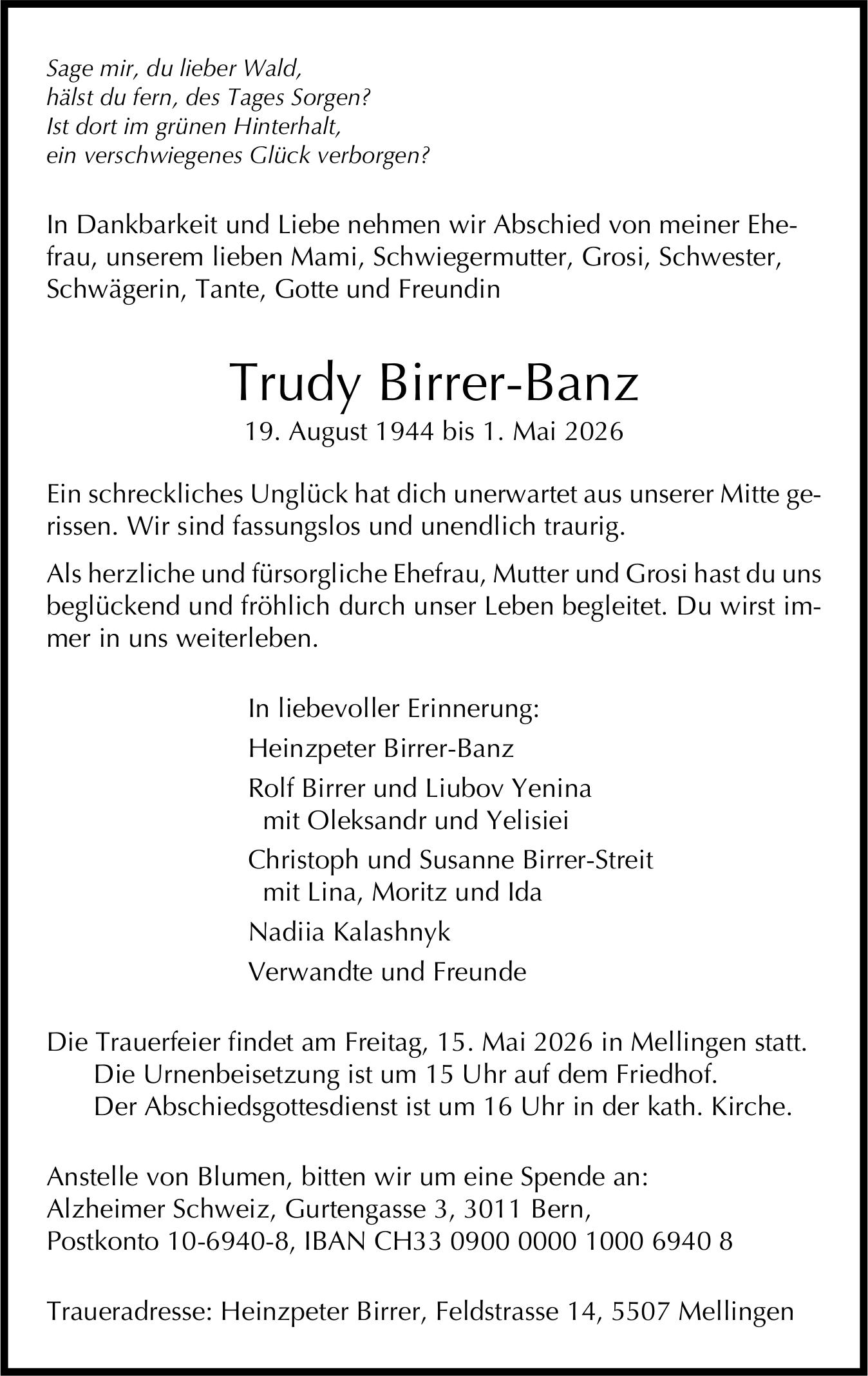 Trudy Birrer-Banz, Mai 2026 / TA
