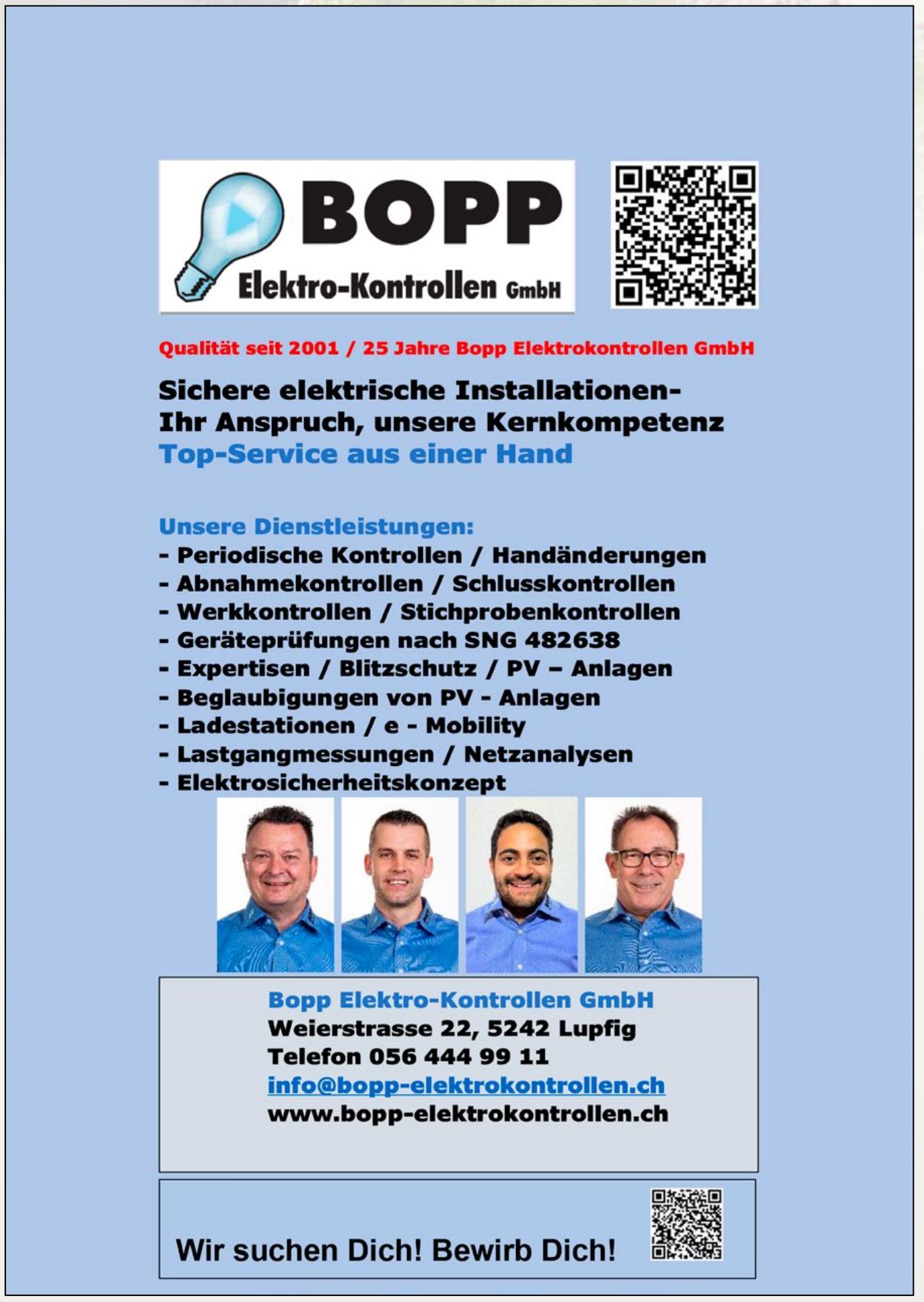 Wir suchen Dich! Bewirb Dich!, Bopp Elektro-Kontrollen GmbH, Lupfig