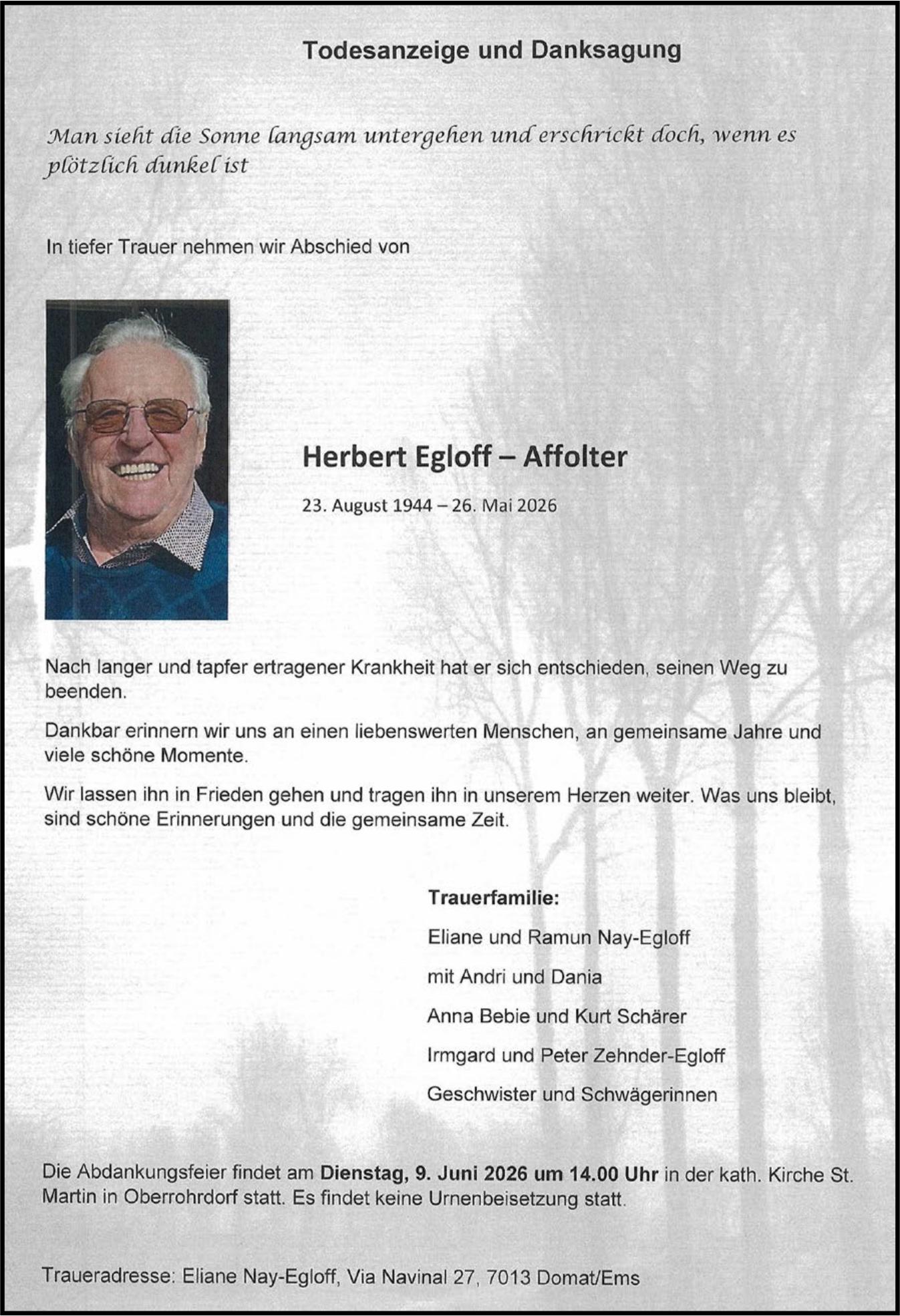 Herbert Egloff – Affolter, Mai 2026 / TA