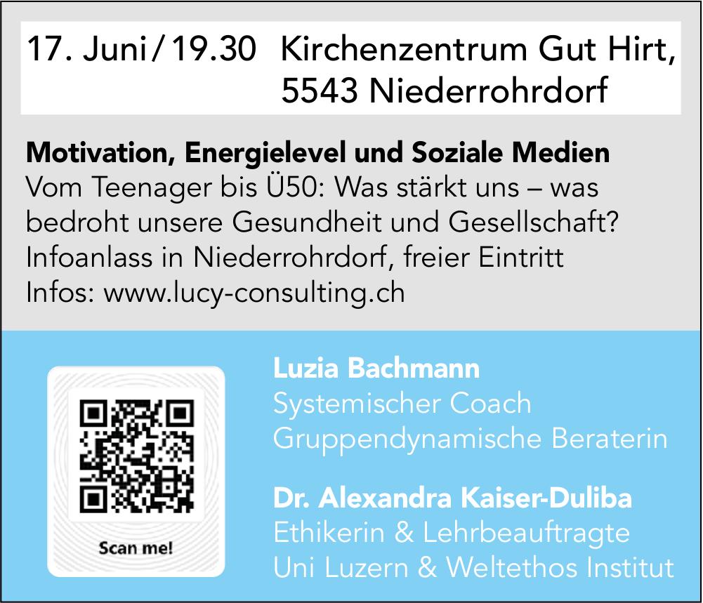 Motivation, Energielevel und Soziale Medien, 17. Juni, Kirchenzentrum Gut Hirt, Niederrohrdorf