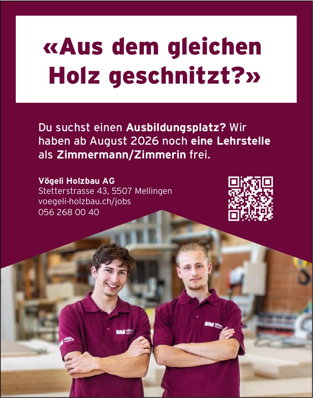 Lehrstelle als Zimmermann/Zimmerin, Vögeli Holzbau AG, Mellingen, zu vergeben