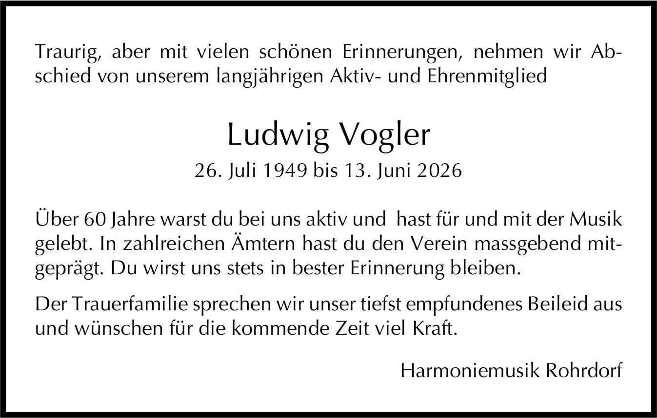 Ludwig Vogler, Juni 2026 / TA