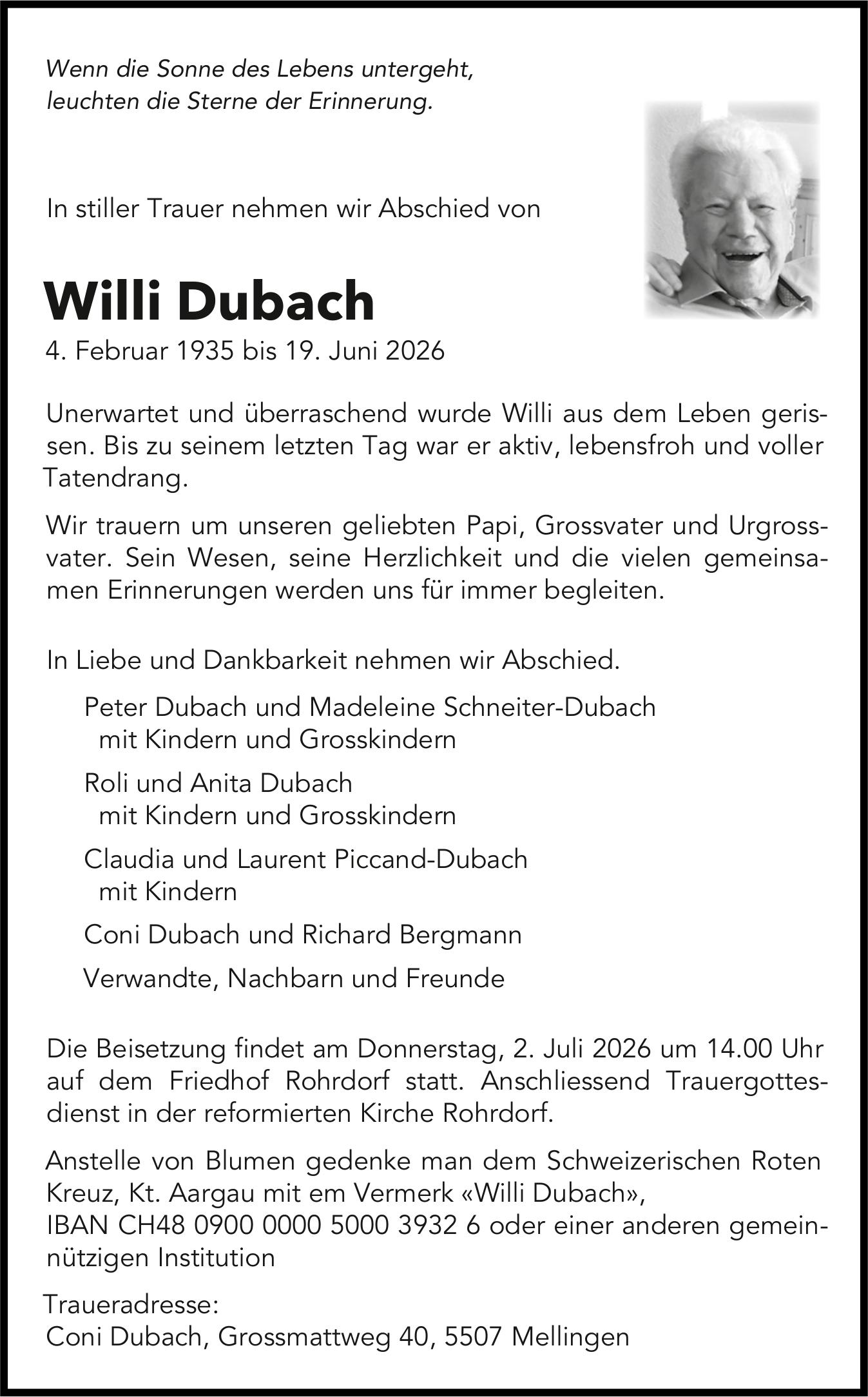 Willi Dubach, Juni 2026 / TA
