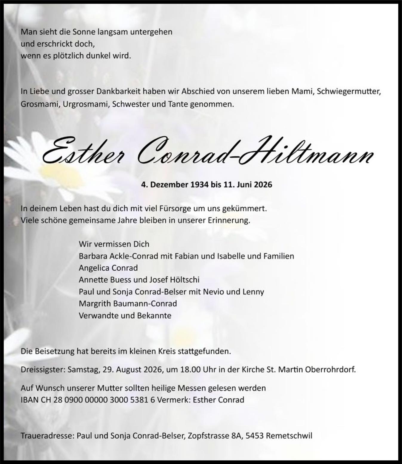 Esther Conrad-Hiltmann, Juni 2026 / TA