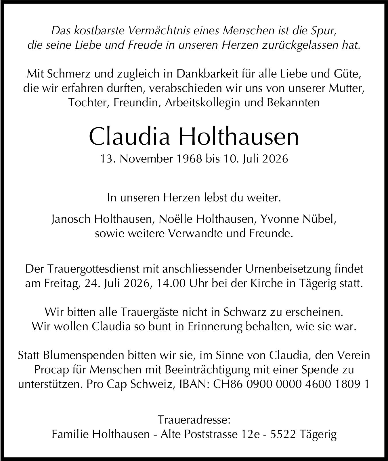 Claudia Holthausen, Juli 2026 / TA