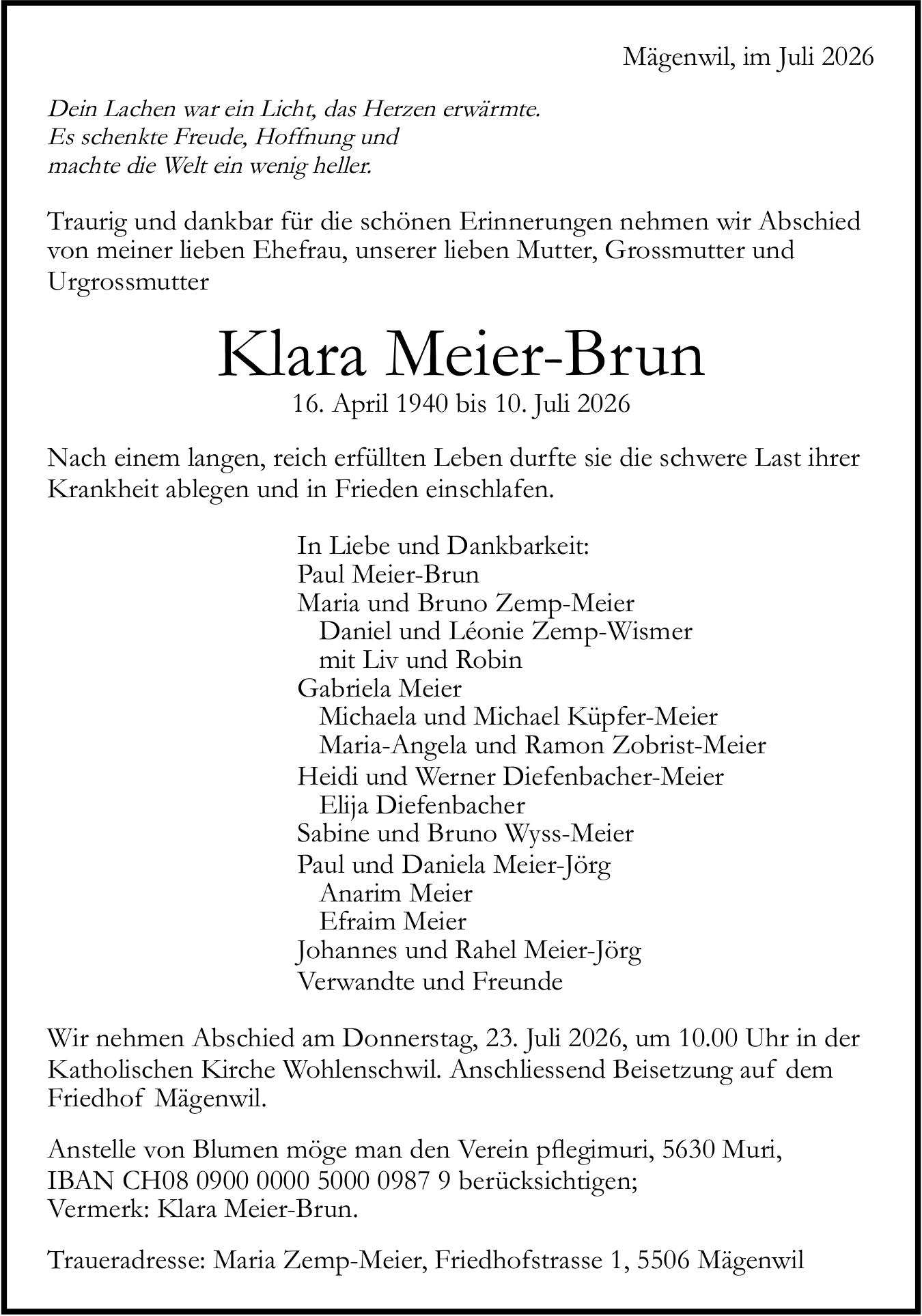 Meier-Brun Klara, Juli 2026 / TA