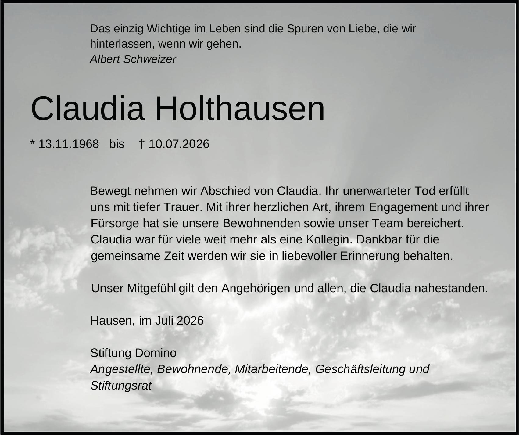 Claudia Holthausen, Juli 2026 / TA