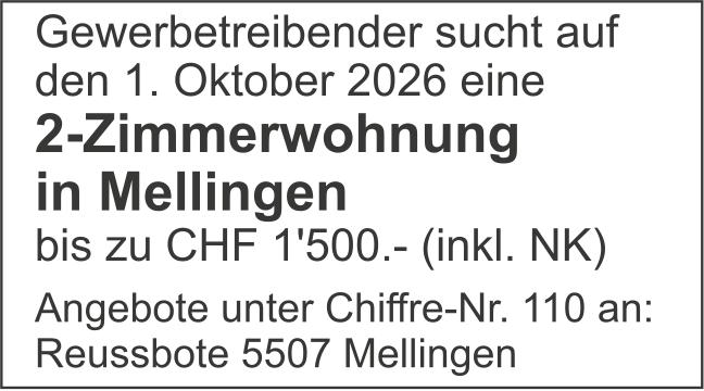 2-Zimmerwohnung in Mellingen, zu mieten gesucht