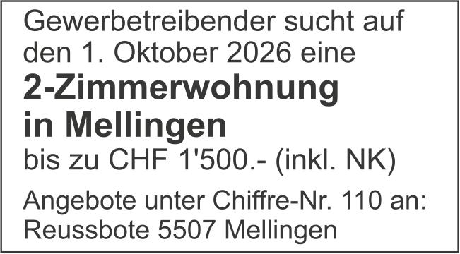 2-Zimmerwohnung in Mellingen, zu mieten gesucht