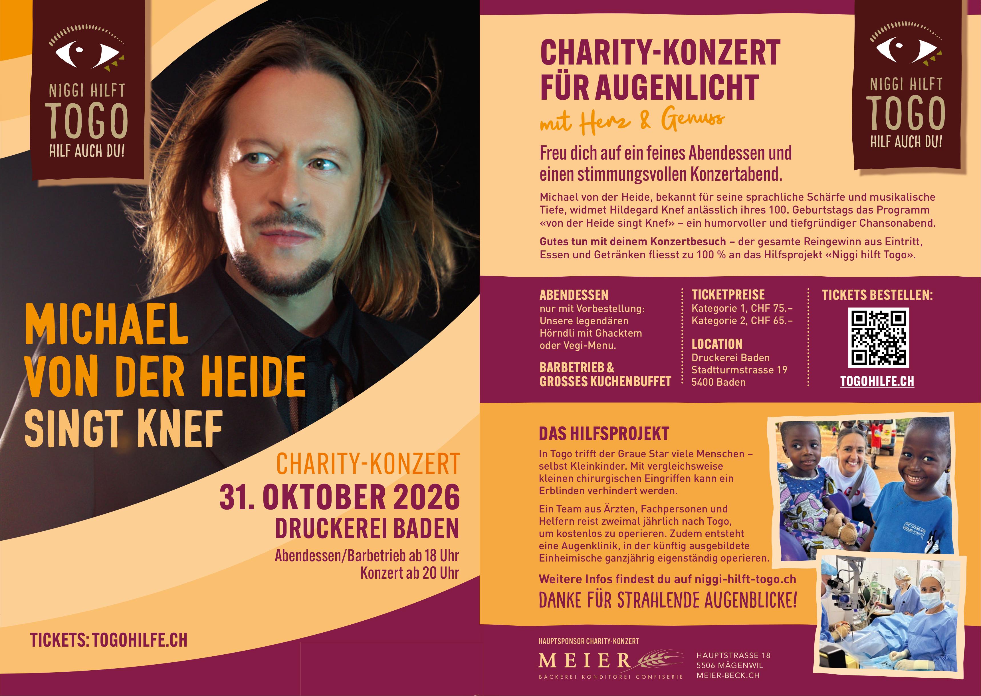 Michael von der Heide – Charity-Konzert für Augenlicht, 31. Oktober, Druckerei Baden