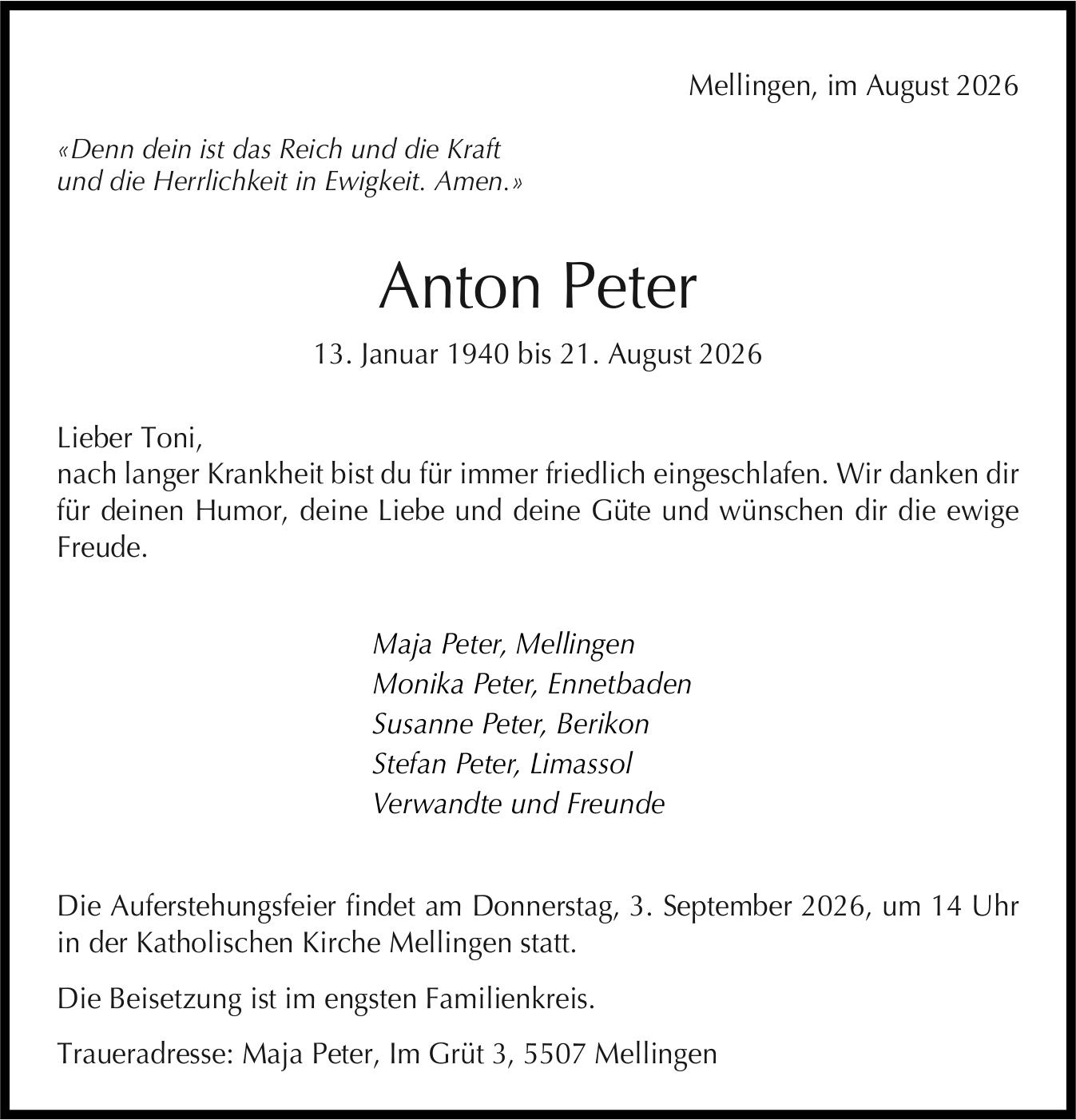 Anton Peter, August 2026 / TA