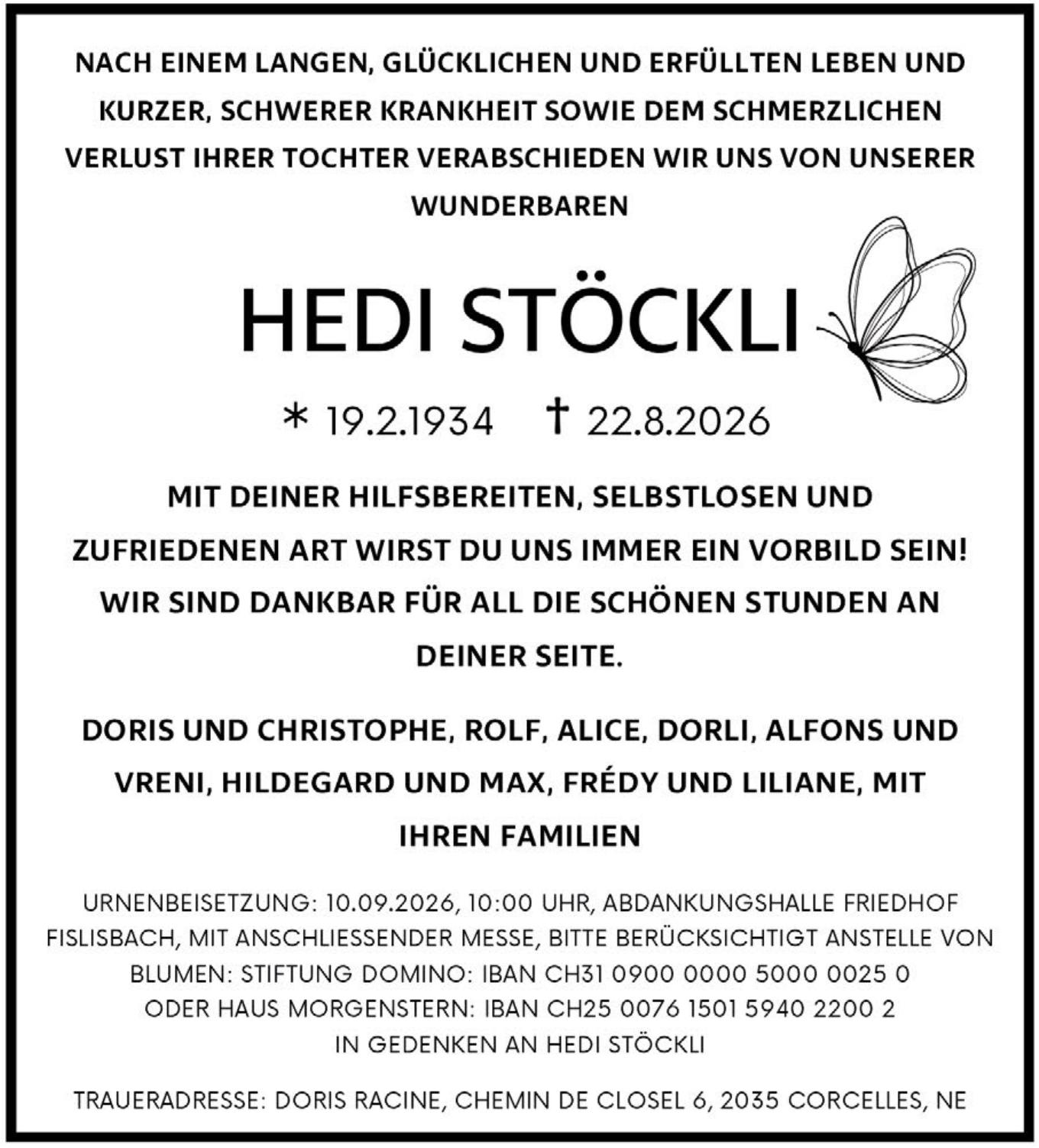 Hedi Stöckli, August 2026 / TA