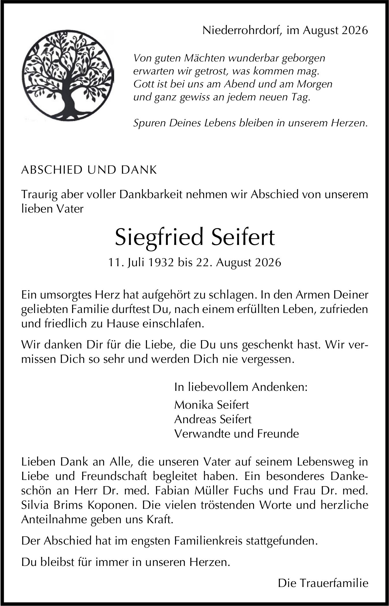 Siegfried Seifert, August 2026 / TA