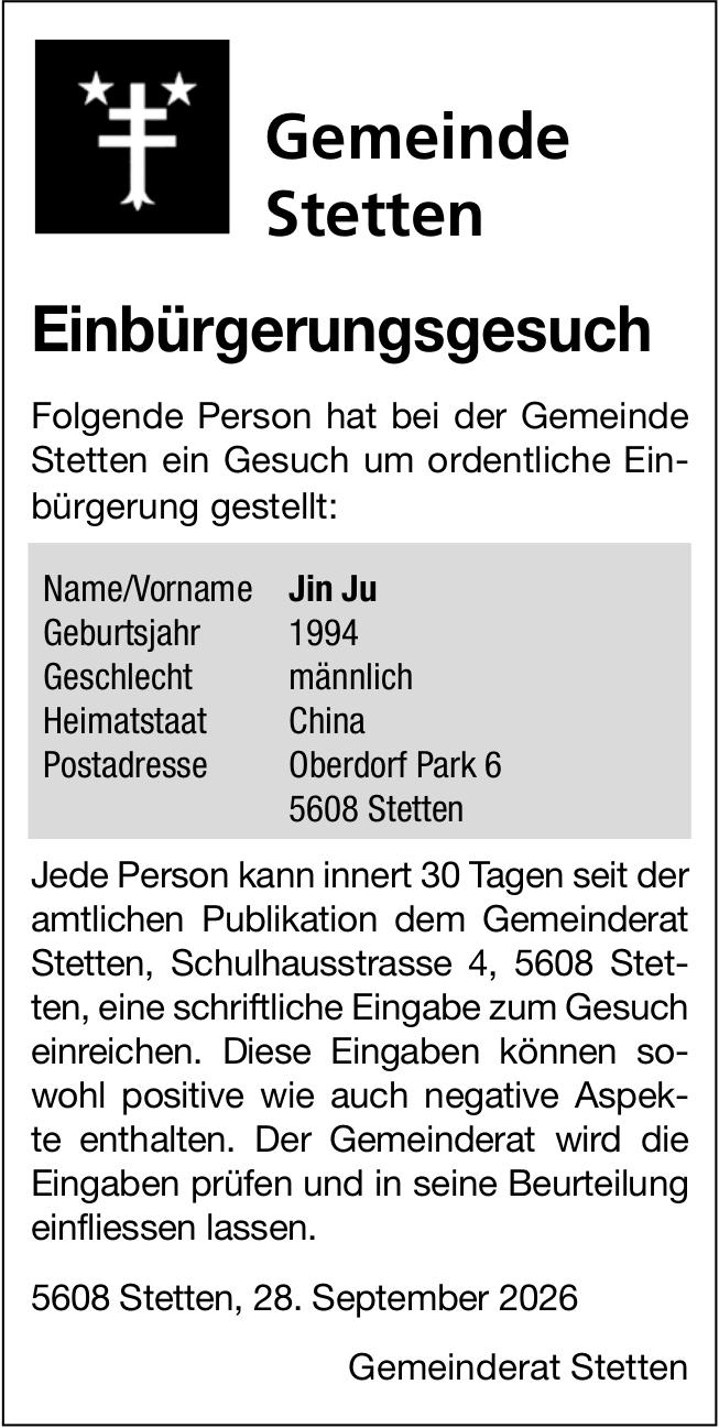 Sonstiges, Stetten - Einbürgerungsgesuch