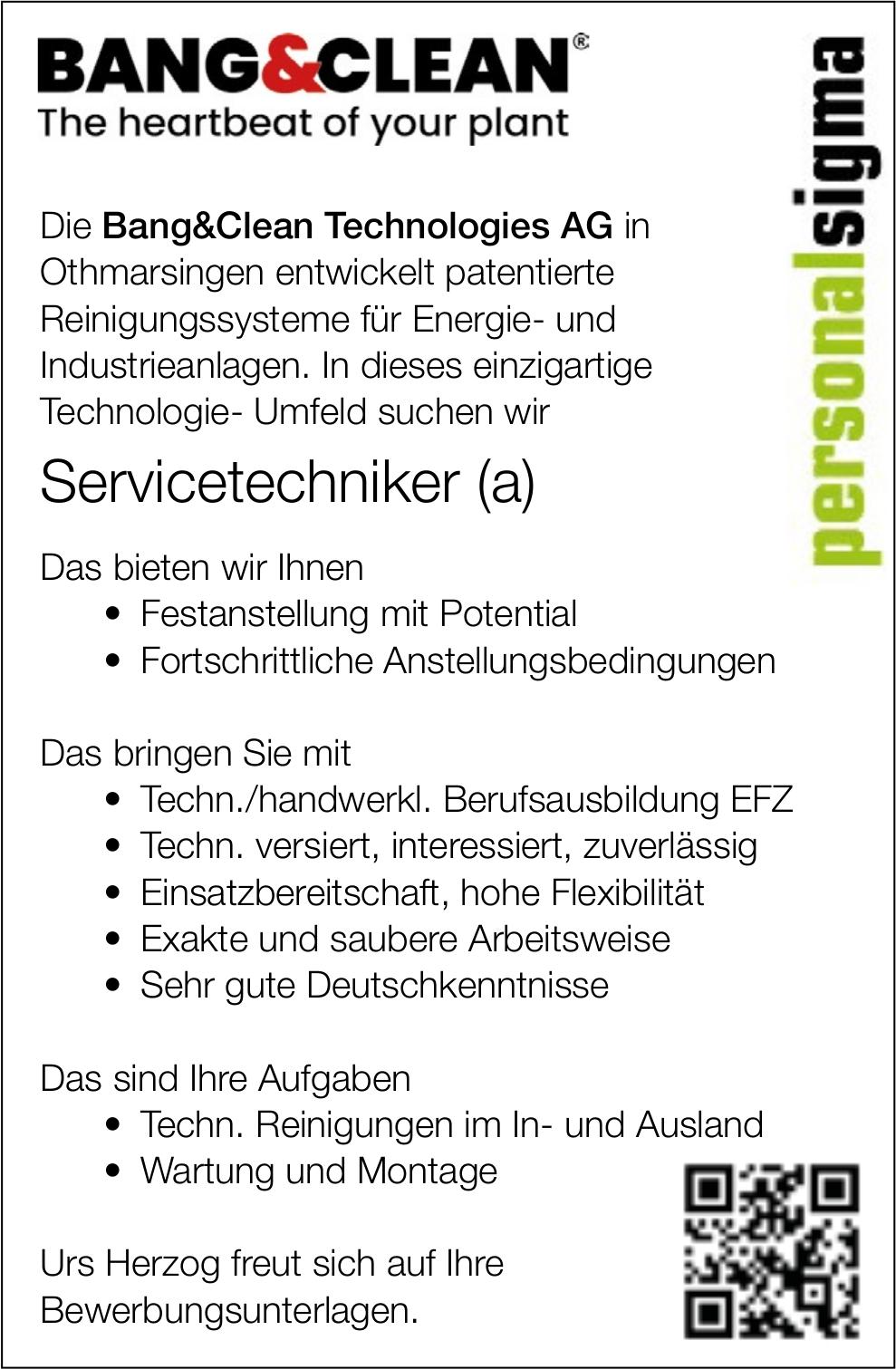 Servicetechniker (a), Bang&Clean Technologies AG, Gesucht