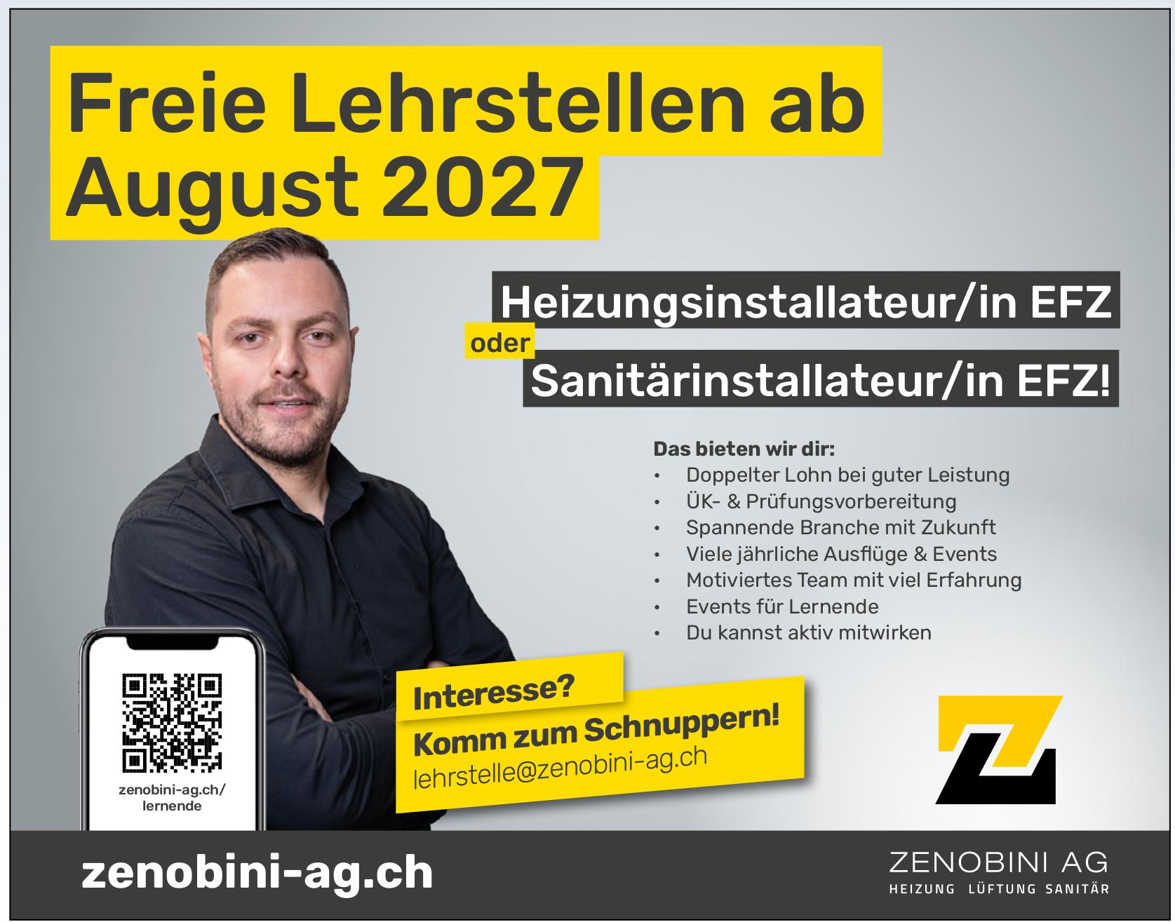 Freie Lehrstellen ab August 2027, ZENOBINI AG