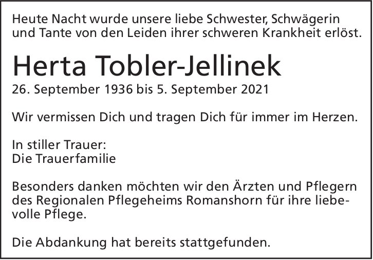 Tobler-Jellinek Herta, September 2021 / TA