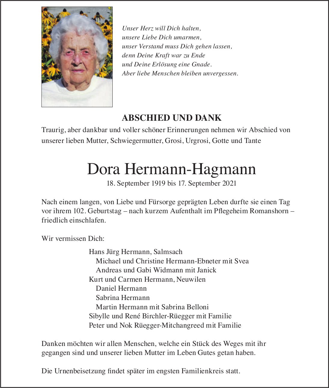 Hermann-Hagmann Dora, September 2021 / TA