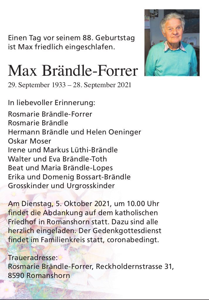 Brändle-Forrer Max, im Oktober 2021 / TA