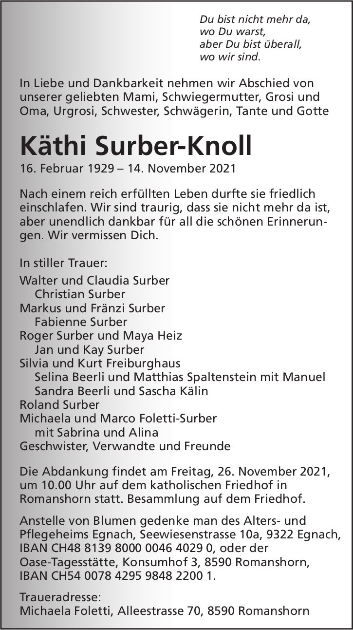 Surber-Knoll Käthi, November 2021 / TA