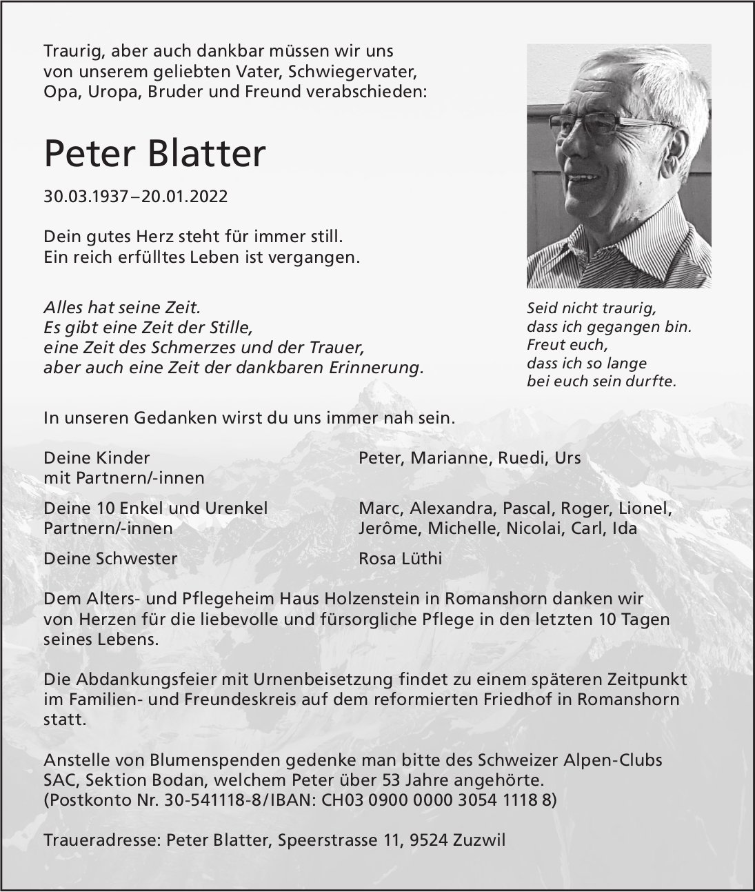 Blatter Peter, Januar 2022 / TA