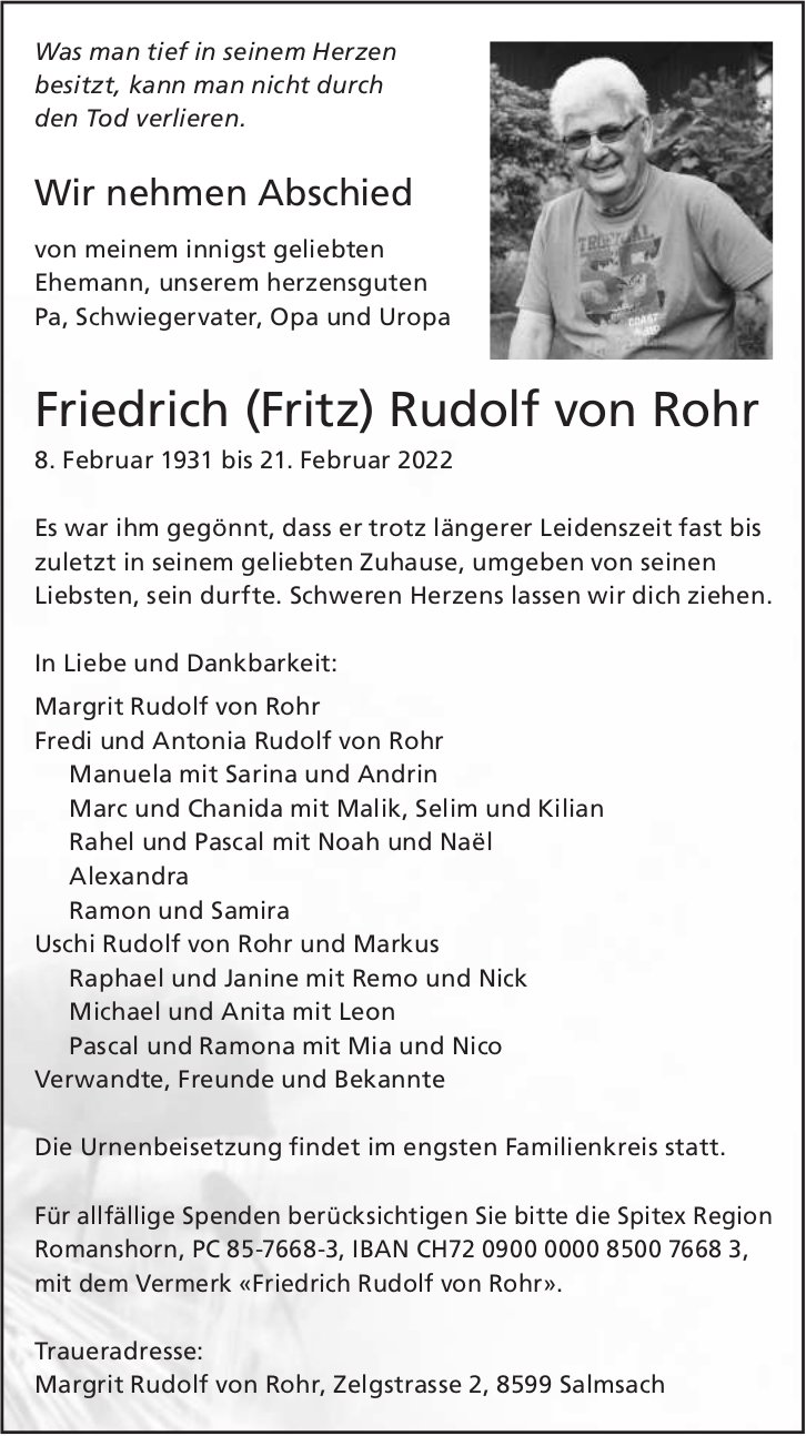 Friedrich (Fritz) Rudolf von Rohr, Februar 2022 / TA
