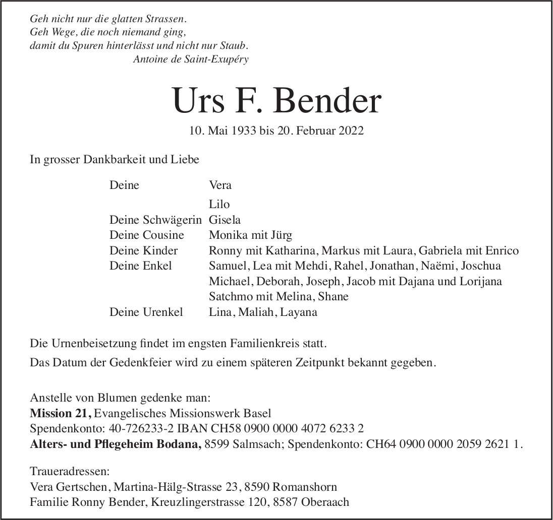 Bender Urs F., Februar 2022 / TA