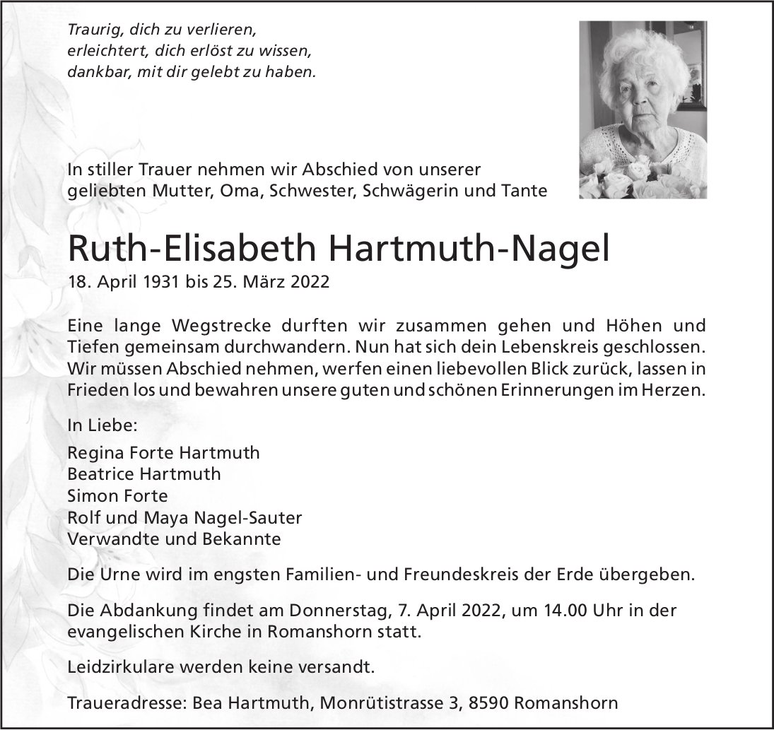 Hartmuth-Nagel Ruth-Elisabeth, März 2022 / TA