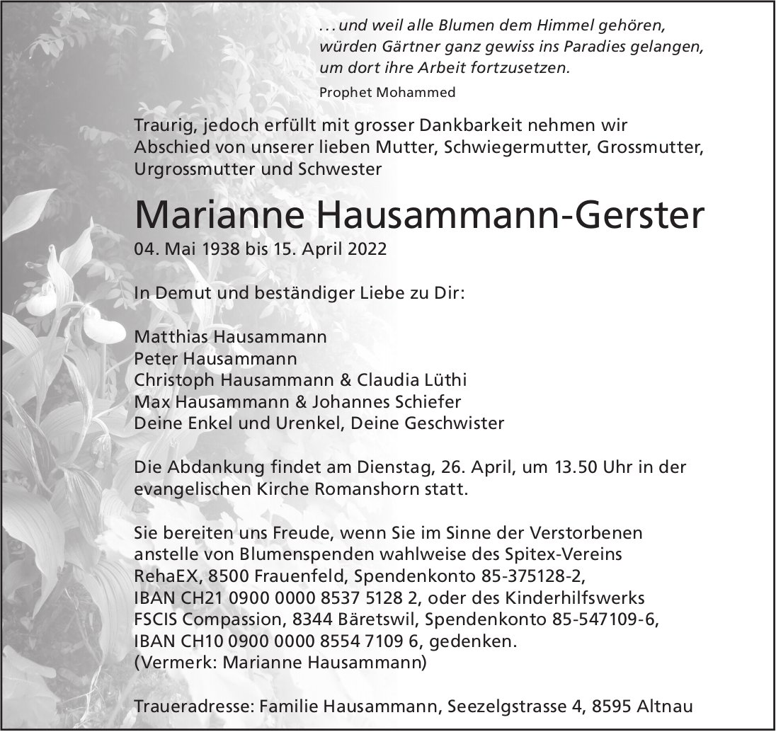 Hausammann-Gerster Marianne, April 2022 / TA