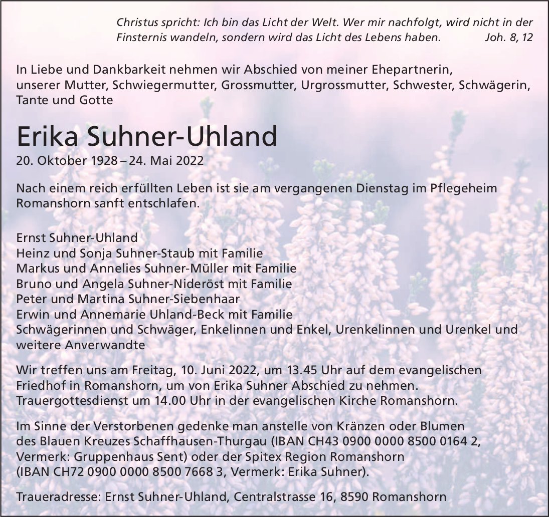 Suhner-Uhland Erika, Mai 2022 / TA