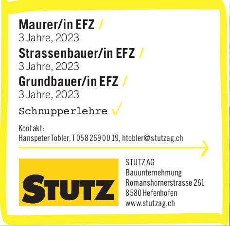 STUTZ AG, Hefenhofen - Maurer/in EFZ / Strassenbauer/in EFZ / Grundbauer/in EFZ /