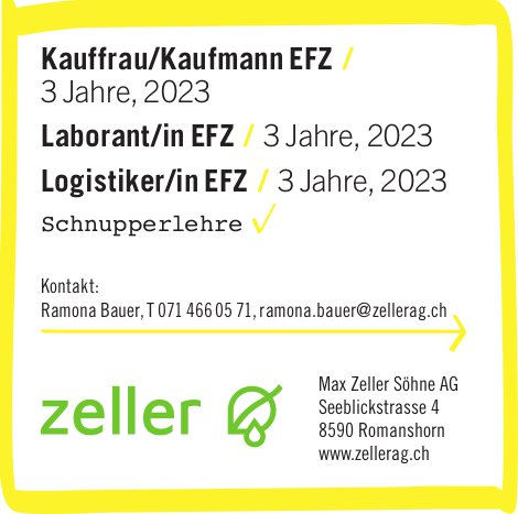 Max Zeller Söhne AG, Romanshorn - Kauffrau/Kaufmann EFZ / Laborant/in EFZ / Logistiker/in EFZ /